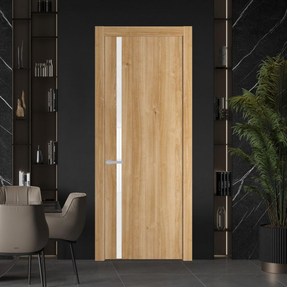 Межкомнатная дверь ProfilDoors 21 NW Дуб Карамель молдинг Серебро стекло Лак классик