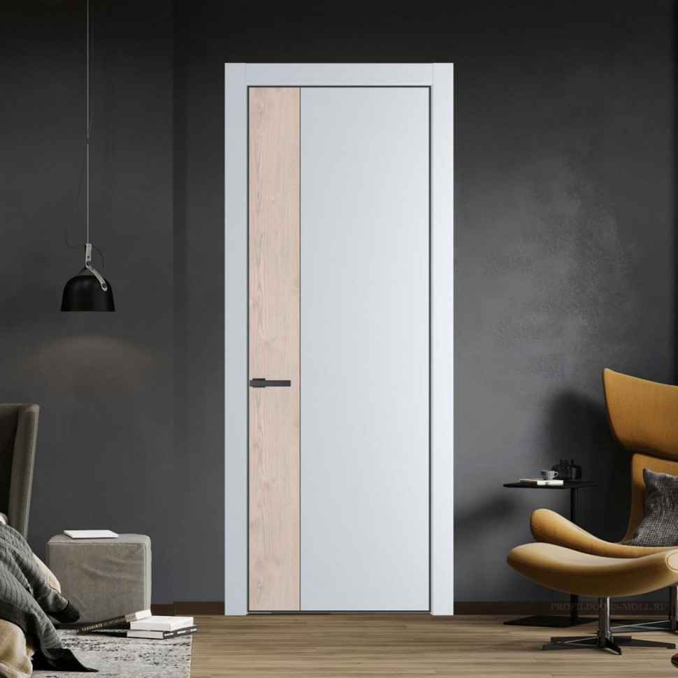 Межкомнатная дверь ProfilDoors 24 PE с вставкой Каштан светлый Вайт с алюминиевой кромкой Серая Ночь