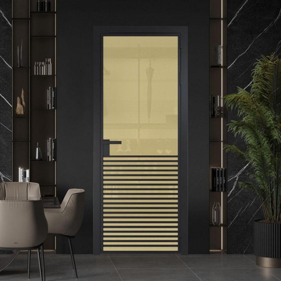 Межкомнатная дверь ProfilDoors 16 AG стекло Кризет золото цвет профиля Черный матовый