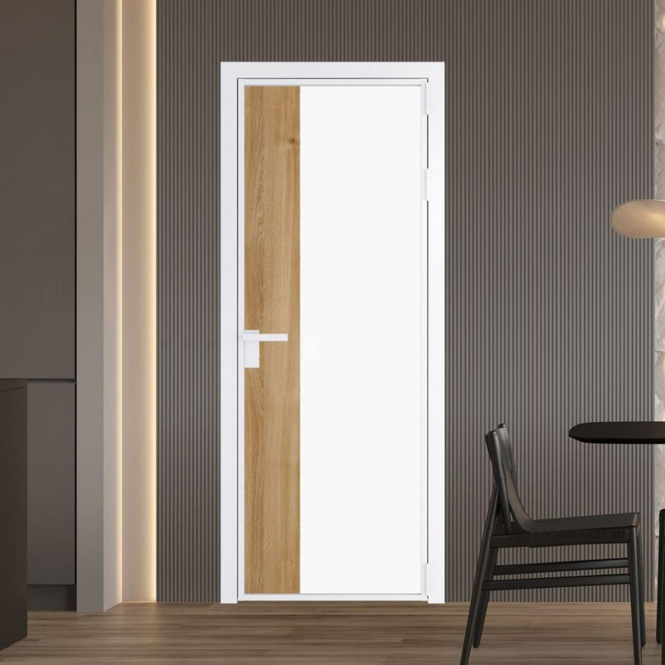 Межкомнатная дверь ProfilDoors 7 AG стекло Монохром белый просветленный триплекс цвет профиля Вайт вставка Дуб Карамель