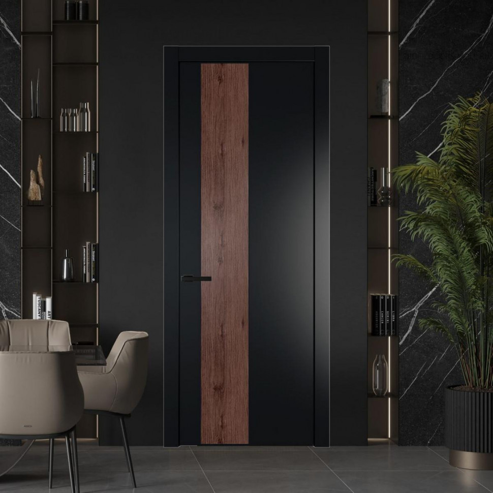Межкомнатная дверь ProfilDoors 19 PW Блэк Дуб Тобакко молдинг Черный матовый