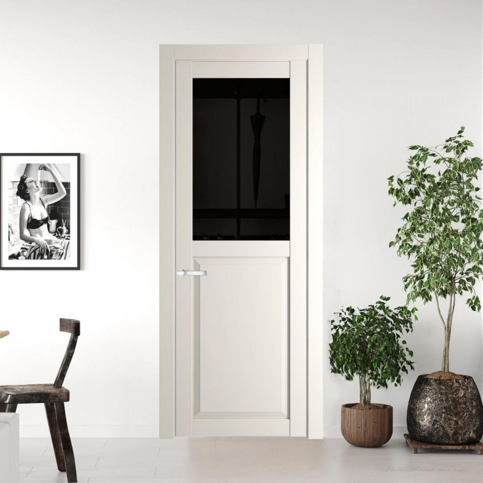 Межкомнатная дверь ProfilDoors 2.6.2 PD цвет Перламутр белый вставка Черное тонированное