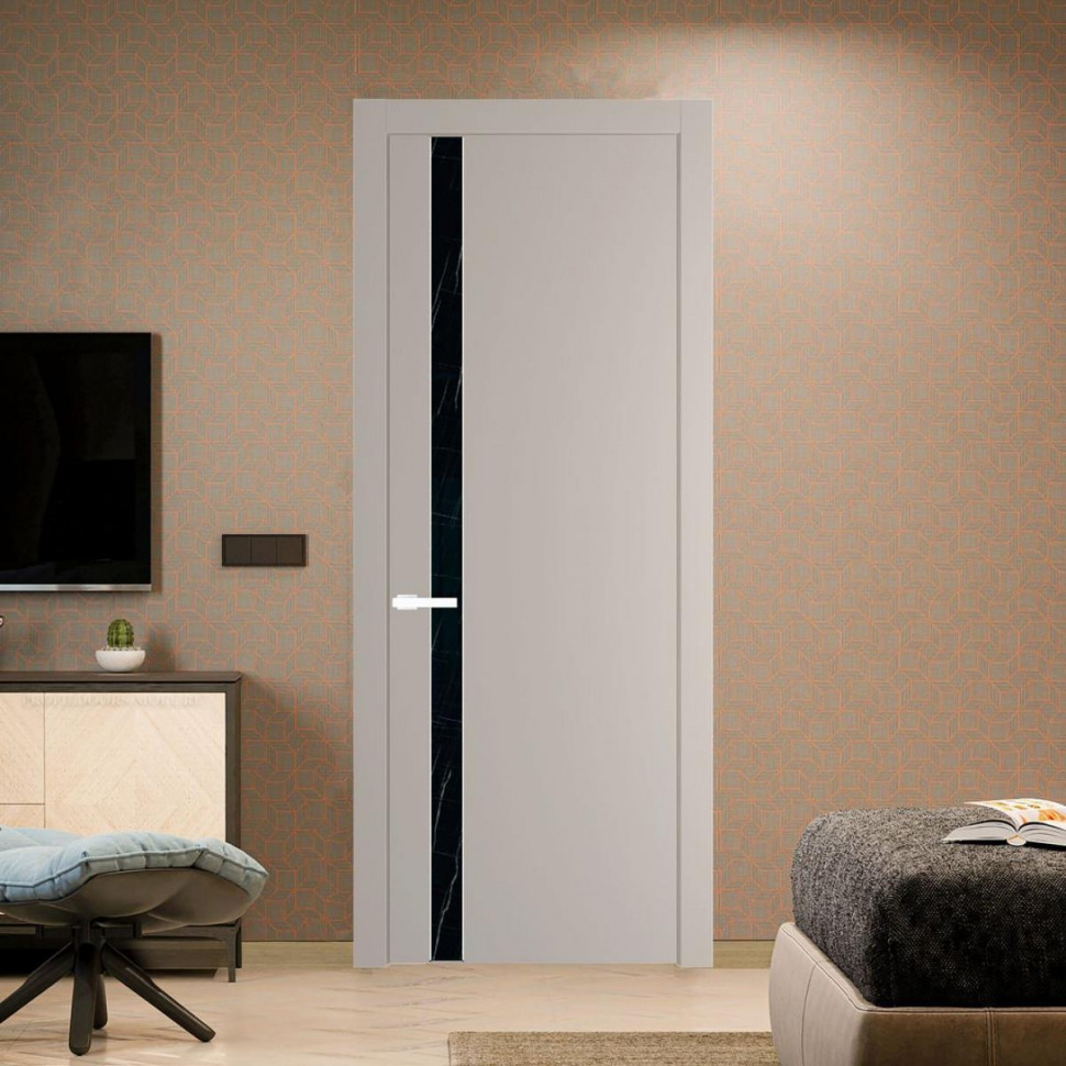Межкомнатная дверь ProfilDoors 18 PW Сэнд Неро мрамор молдинг Вайт
