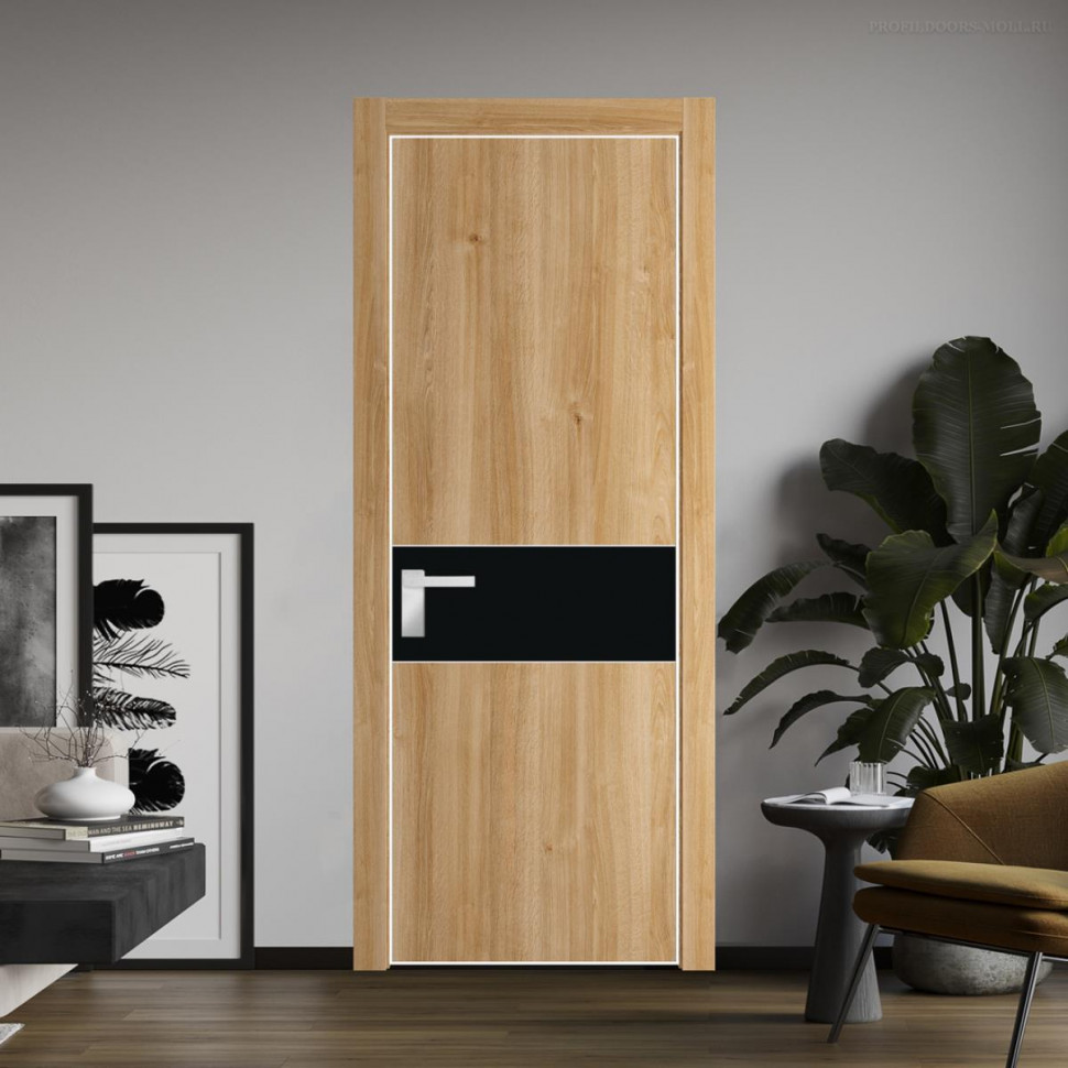 Межкомнатная дверь ProfilDoors 17NA Дуб Карамель профиль Вайт вставка Монохром черный