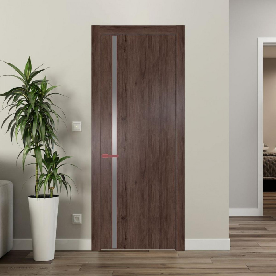 Межкомнатная дверь ProfilDoors 21 NW Дуб Тобакко молдинг Красный антрацит стекло Lacobel Серебряный лак