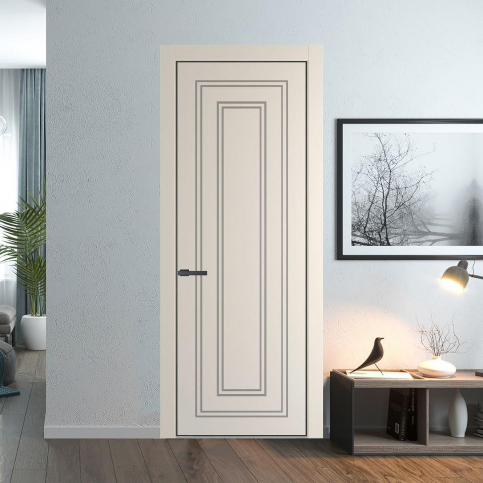Межкомнатная дверь ProfilDoors 28 PA с фрезерованным рисунком Кремовая Магнолия с профилем Серая Ночь