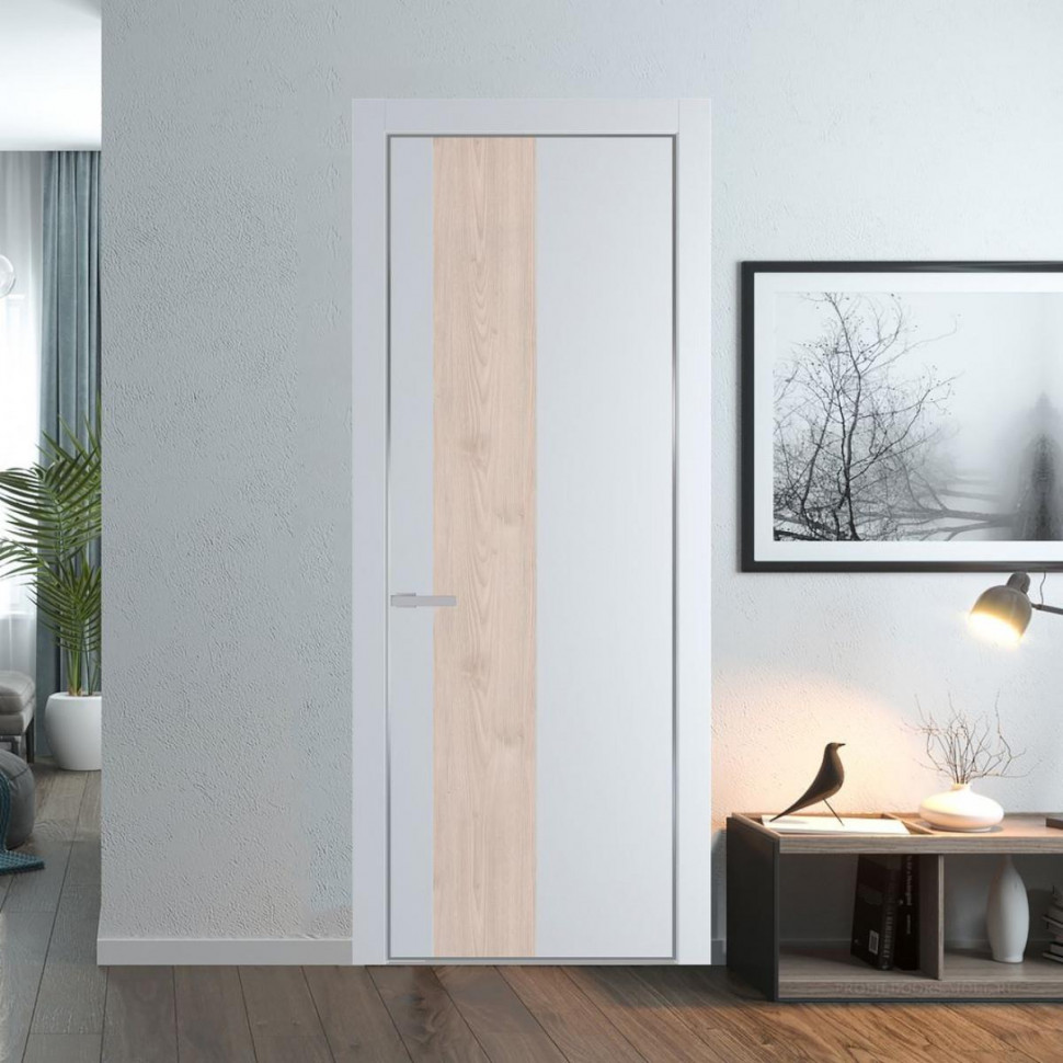 Межкомнатная дверь ProfilDoors 19 PA Вайт с профилем Серебро с вставкой Каштан светлый