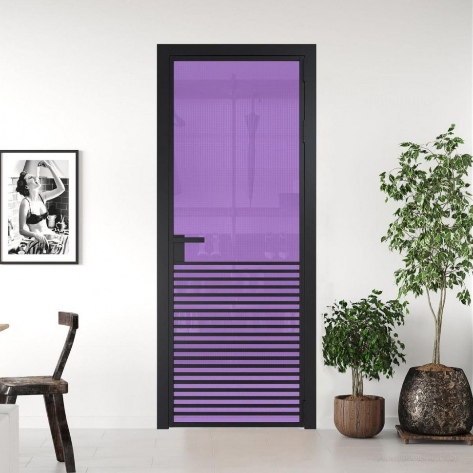 Межкомнатная дверь ProfilDoors 16 AG стекло Кризет фиолетовое цвет профиля Черный матовый