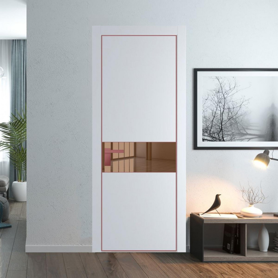 Межкомнатная дверь ProfilDoors 17 PA Вайт с профилем Красный антрацит с стеклом  зеркало bronze