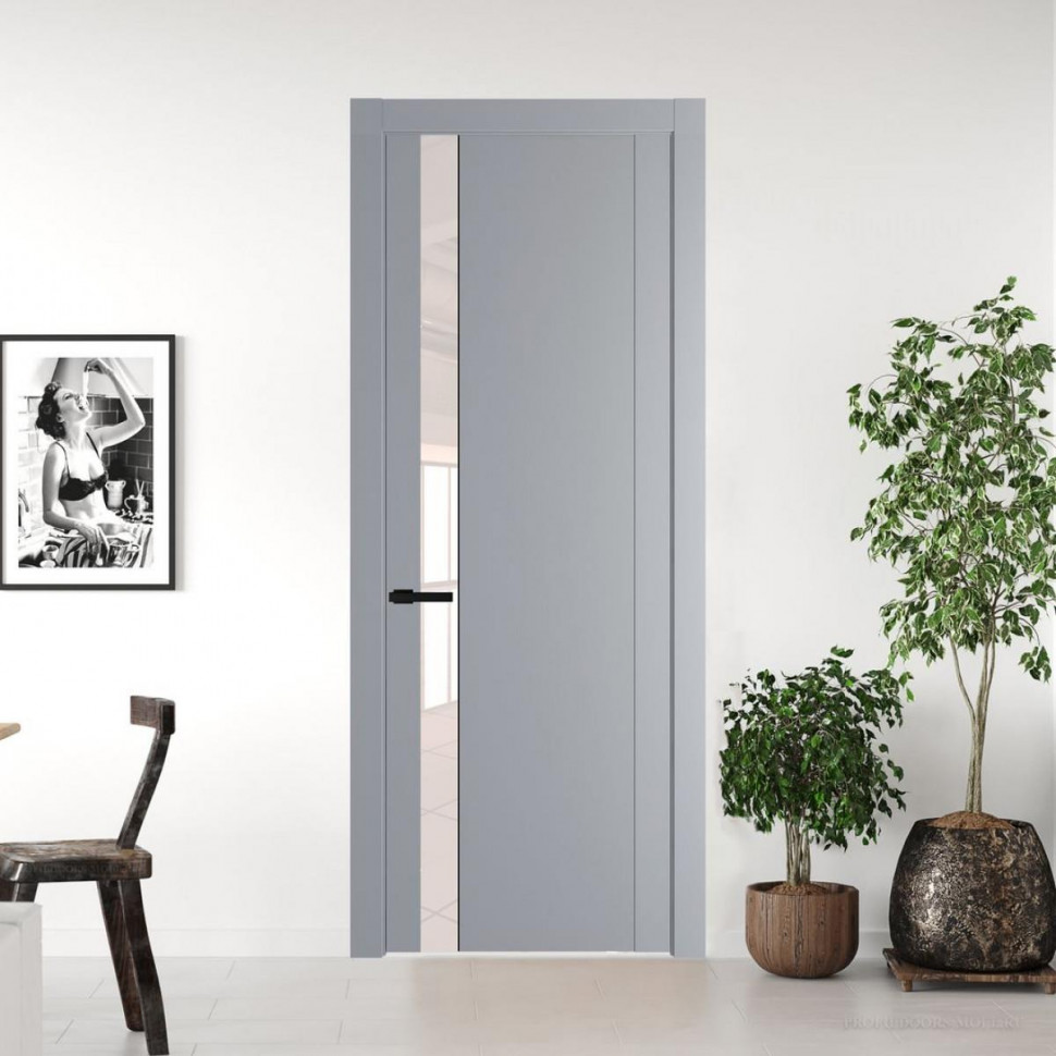 Межкомнатная дверь ProfilDoors 1.2P Смоки Lacobel Перламутровый лак молдинг Черный матовый