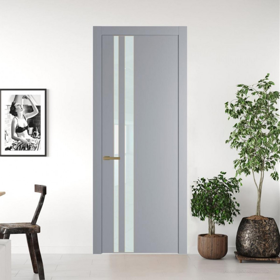Межкомнатная дверь ProfilDoors 20 PW Смоки Lacobel Белый лак молдинг Золото