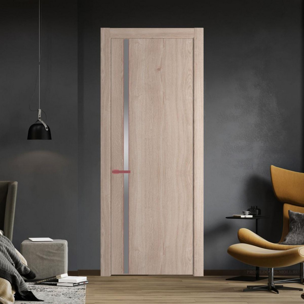 Межкомнатная дверь ProfilDoors 21 NW Дуб Сонома молдинг Красный антрацит стекло Lacobel Серебряный лак