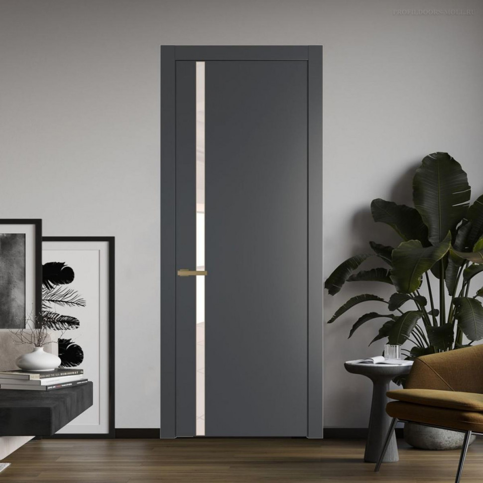 Межкомнатная дверь ProfilDoors 21 PW Графит Lacobel Перламутровый лак молдинг Золото