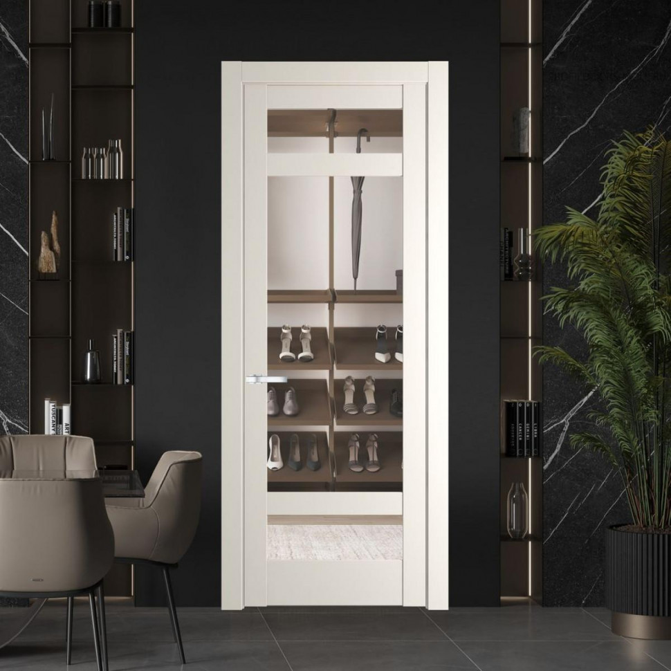 Межкомнатная дверь ProfilDoors 4.3.2 PD цвет Перламутр белый вставка Прозрачное