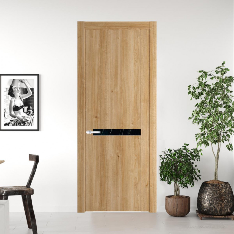 Межкомнатная дверь ProfilDoors 1.4 N Дуб Карамель с вставкой стекла неро мрамор