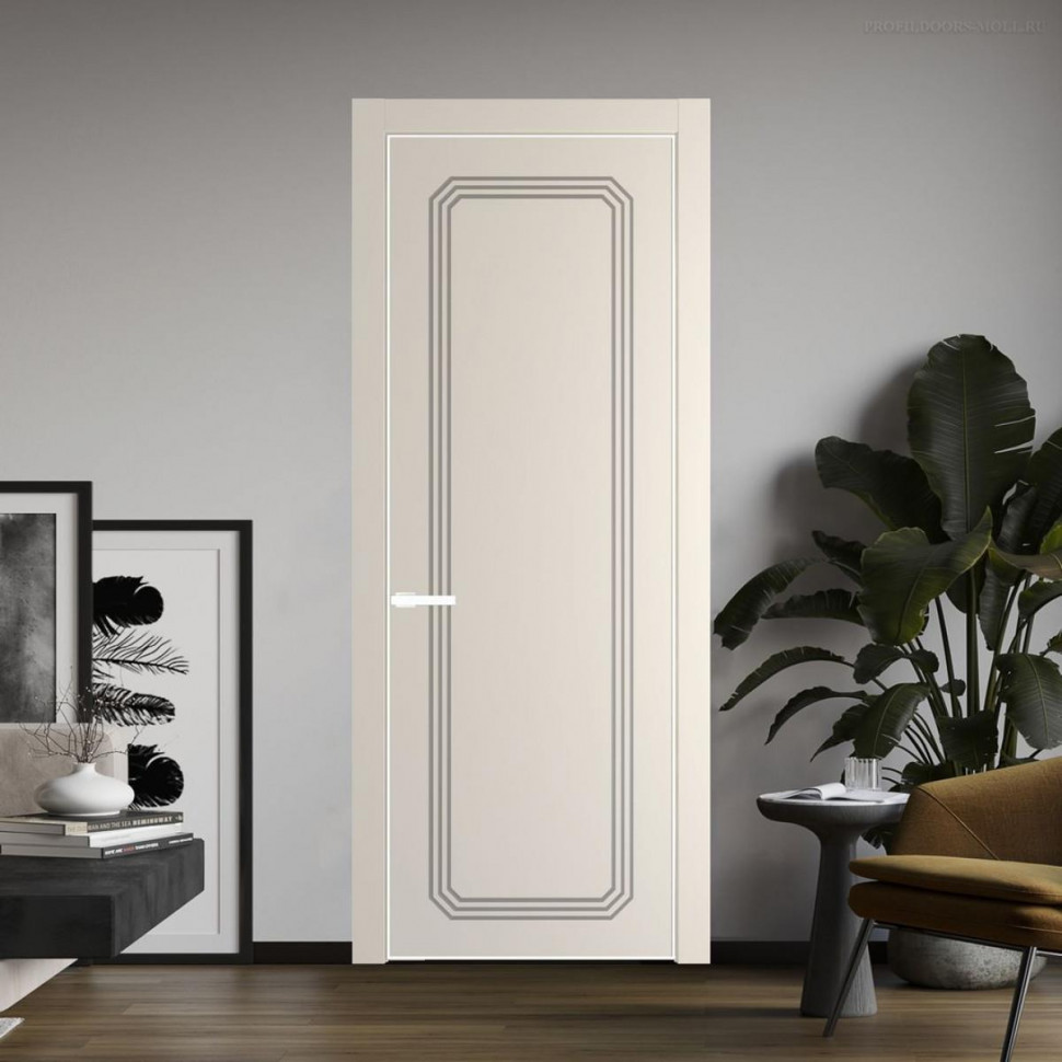 Межкомнатная дверь ProfilDoors 32 PA с фрезерованным рисунком Кремовая Магнолия с профилем Вайт