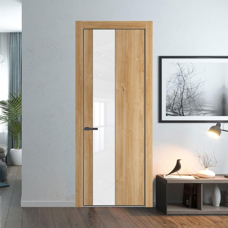 Межкомнатная дверь ProfilDoors 19 NE Дуб Карамель с кромкой Серая Ночь с стекляной вставкой лак классик