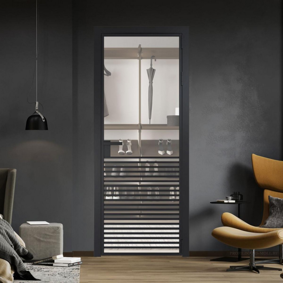 Межкомнатная дверь ProfilDoors 16 AG стекло Комфорт нейтрал цвет профиля Черный матовый