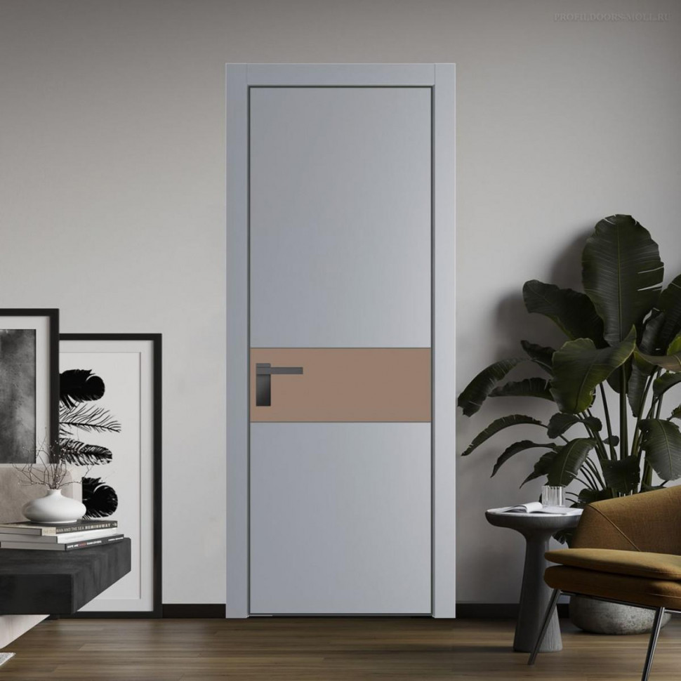 Межкомнатная дверь ProfilDoors 17 PE с вставкой из стекла монохром капучино Смоки с алюминиевой кромкой Серая Ночь