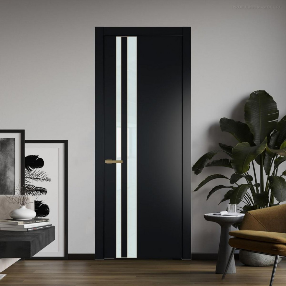 Межкомнатная дверь ProfilDoors 20 PW Блэк Lacobel Белый лак молдинг Золото