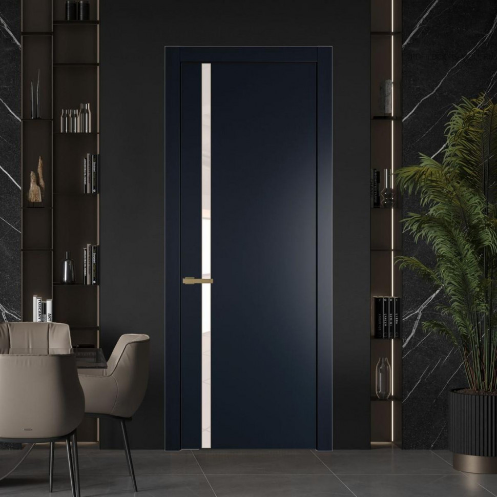Межкомнатная дверь ProfilDoors 21 PW Нэви Блу Lacobel Перламутровый лак молдинг Золото
