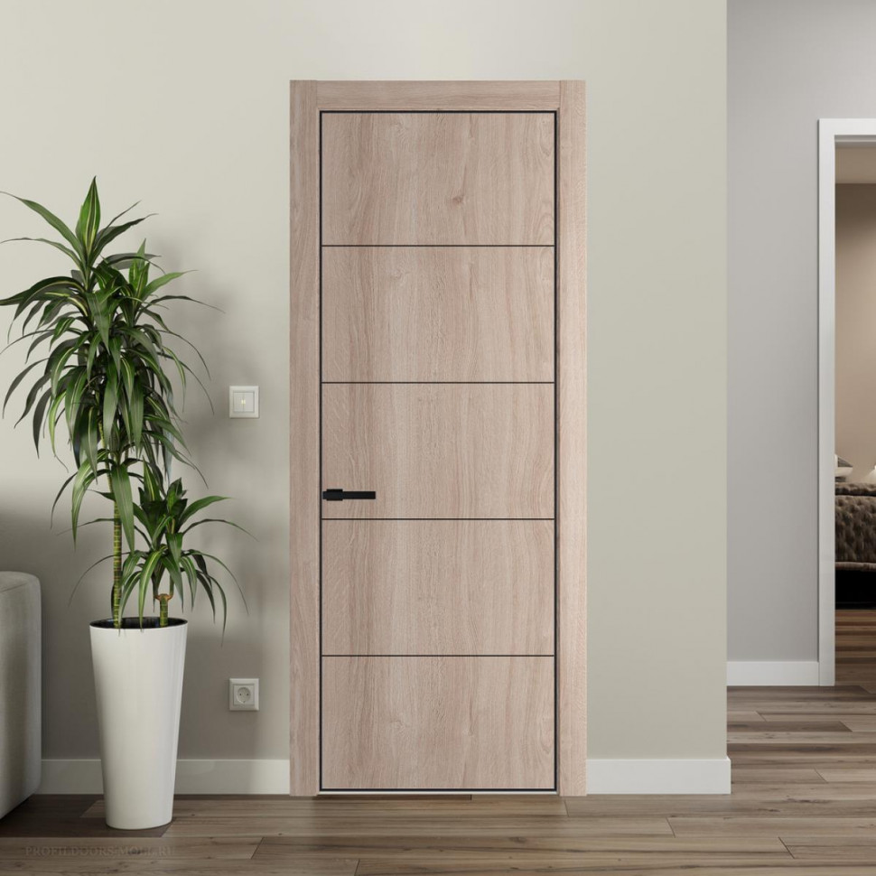 Межкомнатная дверь ProfilDoors 15NA Дуб Сонома профиль Черный матовый вставка Глухая