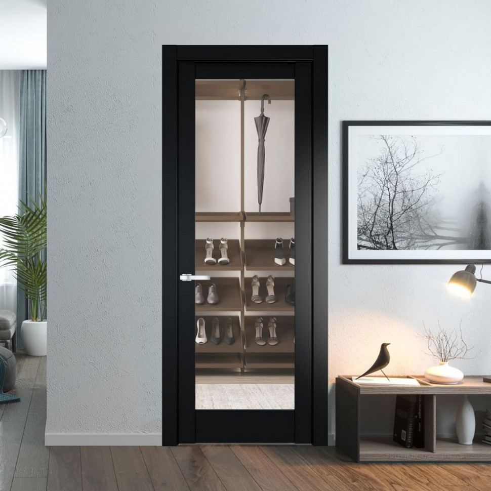 Межкомнатная дверь ProfilDoors 4.1.2 PD цвет Блэк вставка Прозрачное