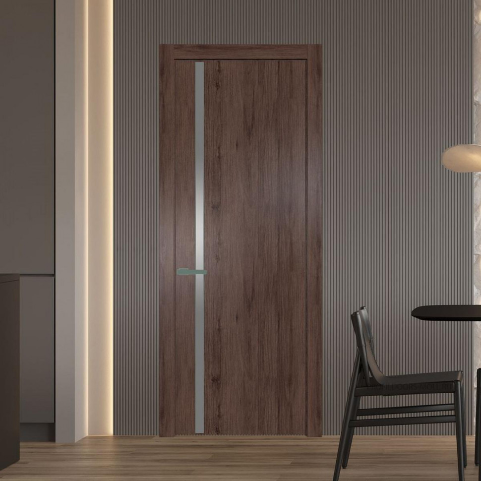 Межкомнатная дверь ProfilDoors 21 NW Дуб Тобакко молдинг Зеленый воск стекло Lacobel Серебряный лак