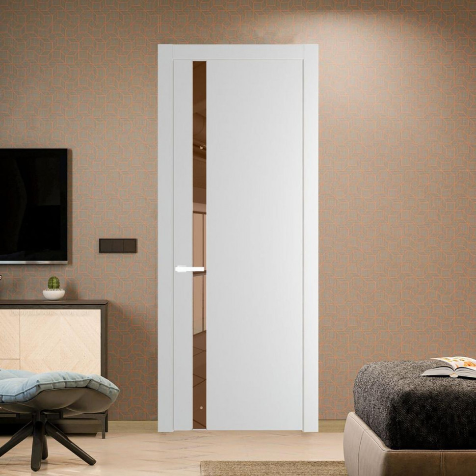 Межкомнатная дверь ProfilDoors 18 PW Крем Вайт Зеркало Bronza молдинг Вайт
