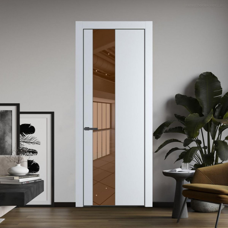 Межкомнатная дверь ProfilDoors 19 PA Вайт с профилем Серая Ночь с стеклом  зеркало bronze