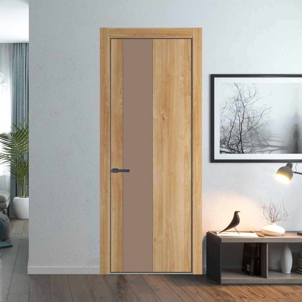 Межкомнатная дверь ProfilDoors 19 NE Дуб Карамель с кромкой Серая Ночь с стекляной вставкой монохром капучино