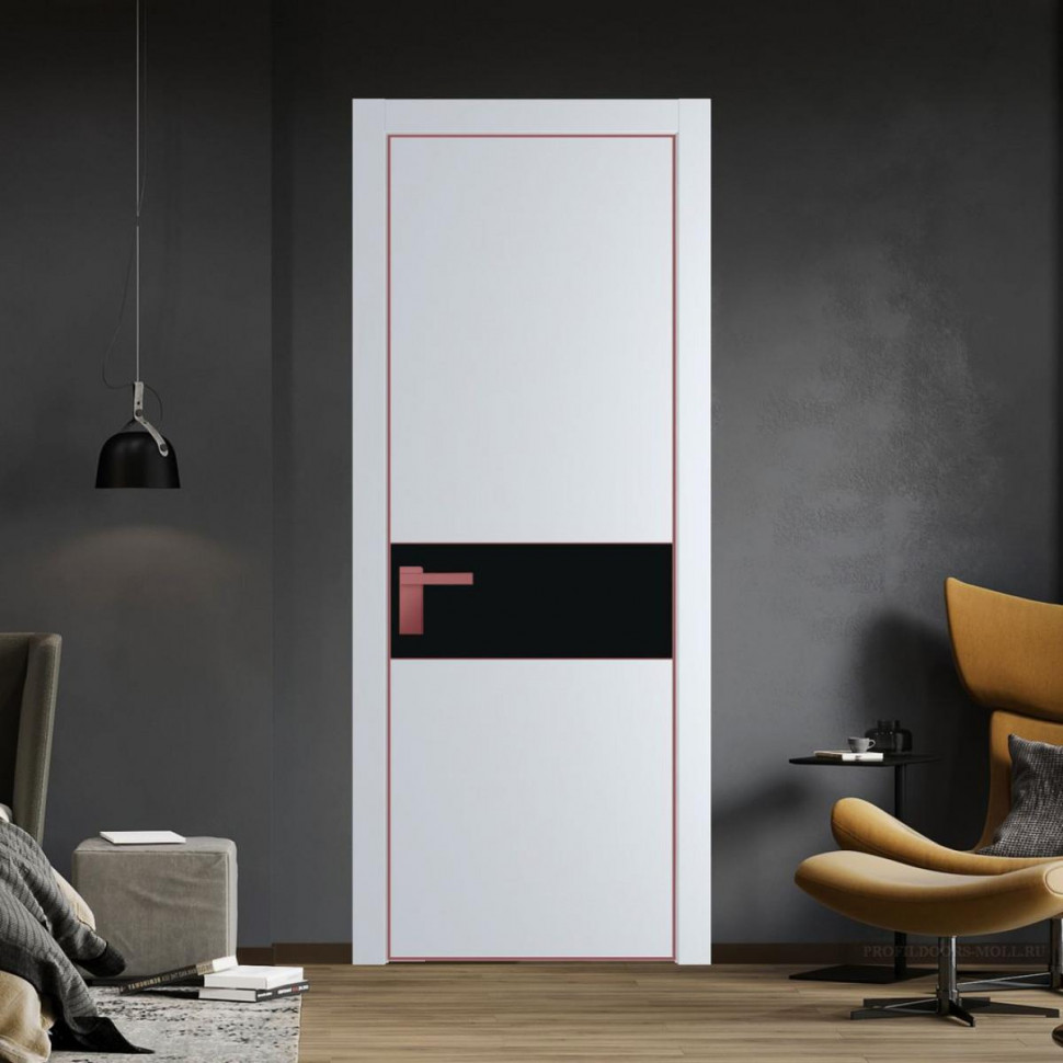 Межкомнатная дверь ProfilDoors 17 PA Вайт с профилем Красный антрацит с стеклом  монохром черный