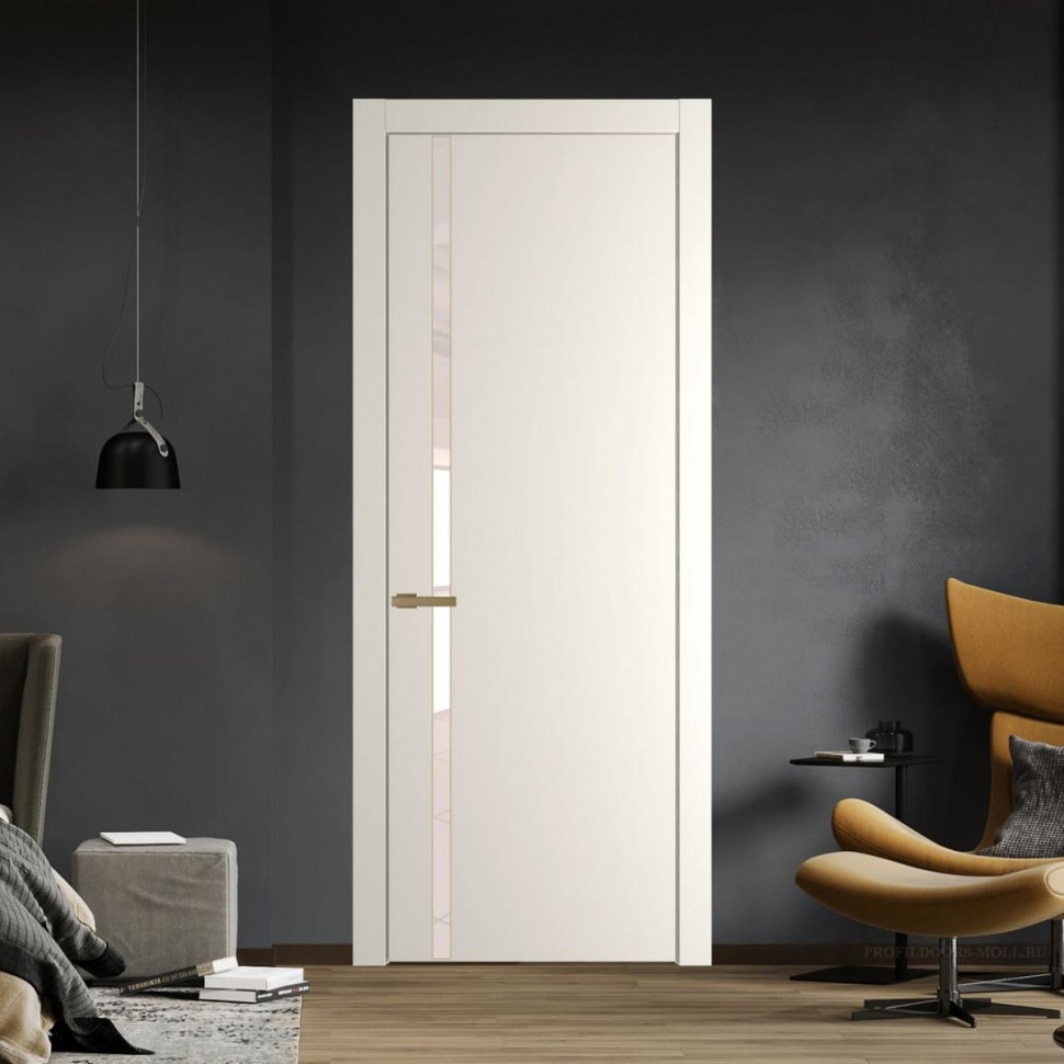 Межкомнатная дверь ProfilDoors 21 PW Перламутр белый Lacobel Перламутровый лак молдинг Золото