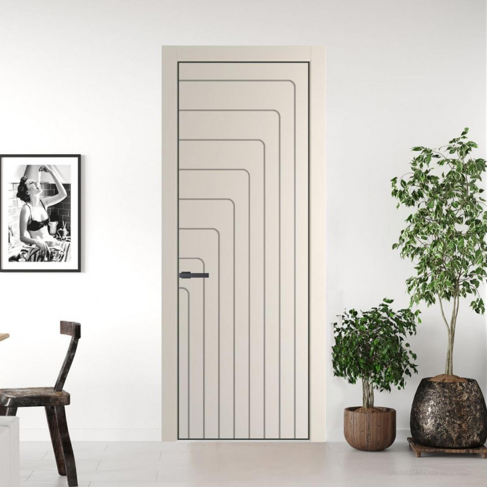 Межкомнатная дверь ProfilDoors 10 PE с фрезерованным рисунком Кремовая Магнолия с алюминиевой кромкой Серая Ночь