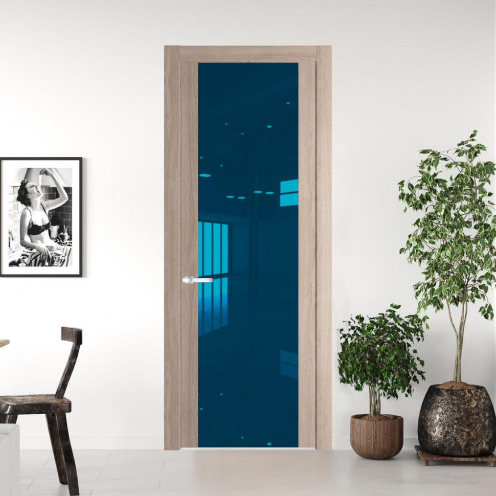 Межкомнатная дверь ProfilDoors 1.7 N Дуб Сонома с вставкой стекла зеркало blue