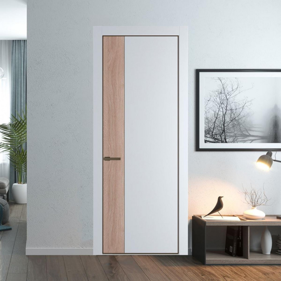 Межкомнатная дверь ProfilDoors 24 PE с вставкой Дуб Сонома Вайт с алюминиевой кромкой Деорэ