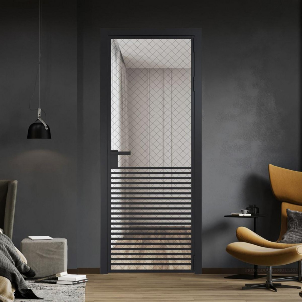 Межкомнатная дверь ProfilDoors 16 AG стекло Ромб черный цвет профиля Черный матовый
