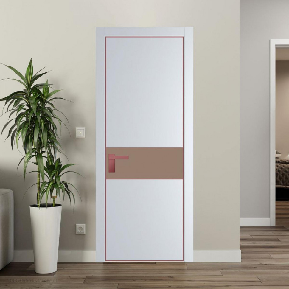 Межкомнатная дверь ProfilDoors 17 PA Вайт с профилем Красный антрацит с стеклом  монохром капучино