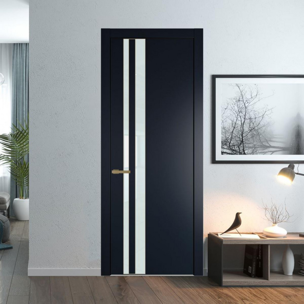 Межкомнатная дверь ProfilDoors 20 PW Нэви Блу Lacobel Белый лак молдинг Золото
