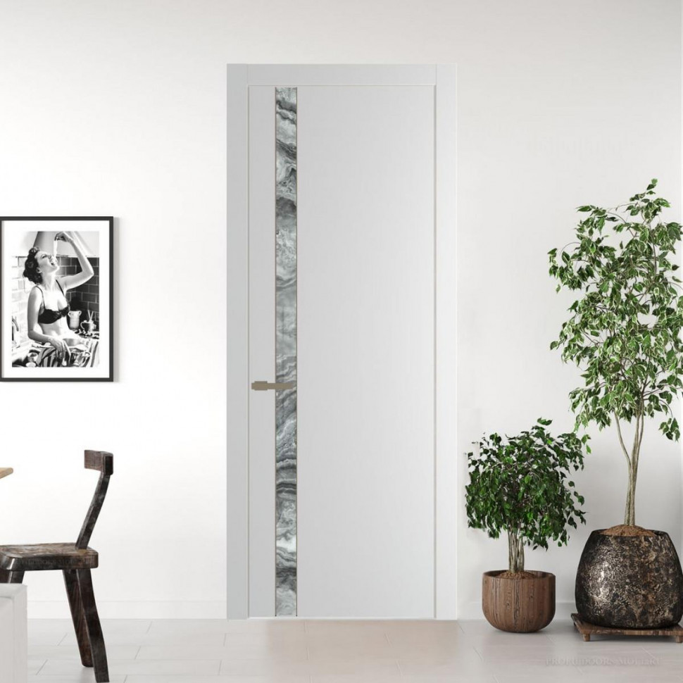 Межкомнатная дверь ProfilDoors 18 PW Крем Вайт Атриум серебро молдинг Шампань