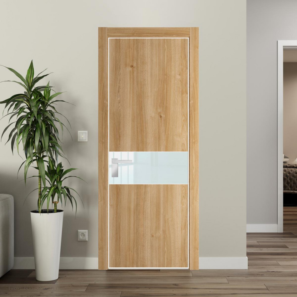 Межкомнатная дверь ProfilDoors 17NA Дуб Карамель профиль Вайт вставка Lacobel Белый лак