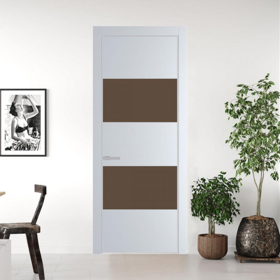 Межкомнатная дверь ProfilDoors 22 PE с вставкой из стекла монохром гляссе Вайт с алюминиевой кромкой Матовая