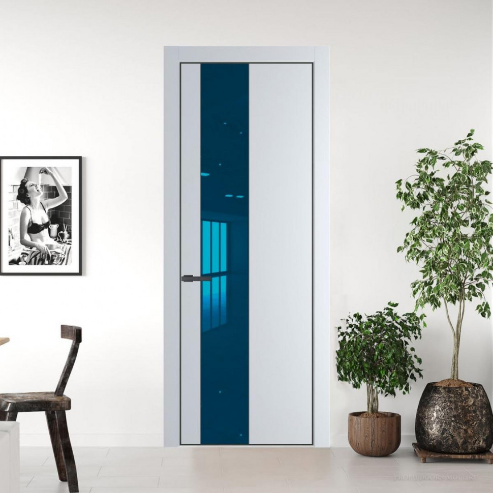 Межкомнатная дверь ProfilDoors 19 PA Вайт с профилем Серая Ночь с стеклом  зеркало blue