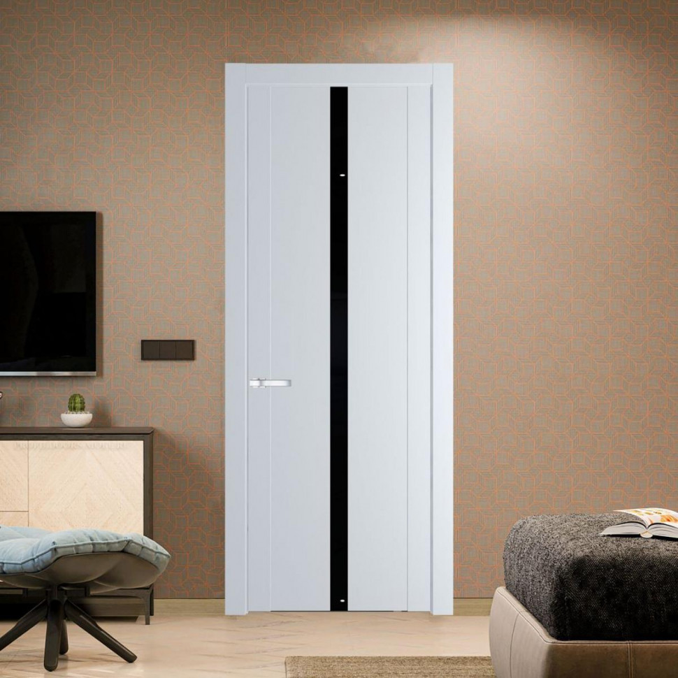 Межкомнатная дверь ProfilDoors 1.8P Вайт Lacobel Черный лак молдинг Серебро
