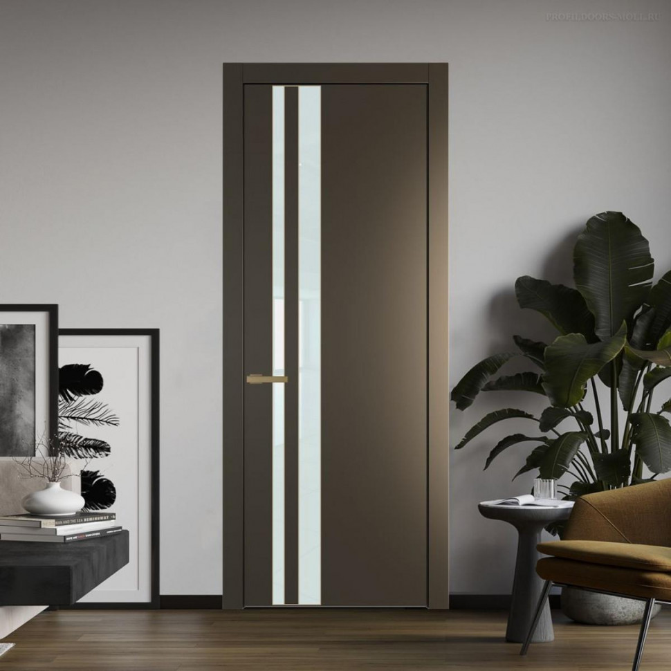 Межкомнатная дверь ProfilDoors 20 PW Перламутр бронза Lacobel Белый лак молдинг Золото