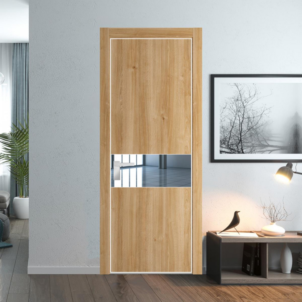 Межкомнатная дверь ProfilDoors 17NA Дуб Карамель профиль Вайт вставка Зеркало
