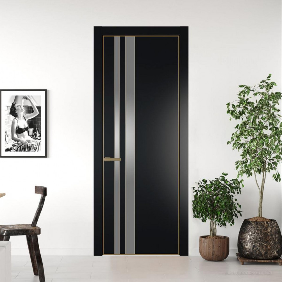 Межкомнатная дверь ProfilDoors 20 PA Блэк с профилем Золото с стеклом серебро матлак