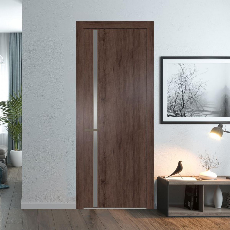 Межкомнатная дверь ProfilDoors 21 NW Дуб Тобакко молдинг Шампань стекло Lacobel Серебряный лак