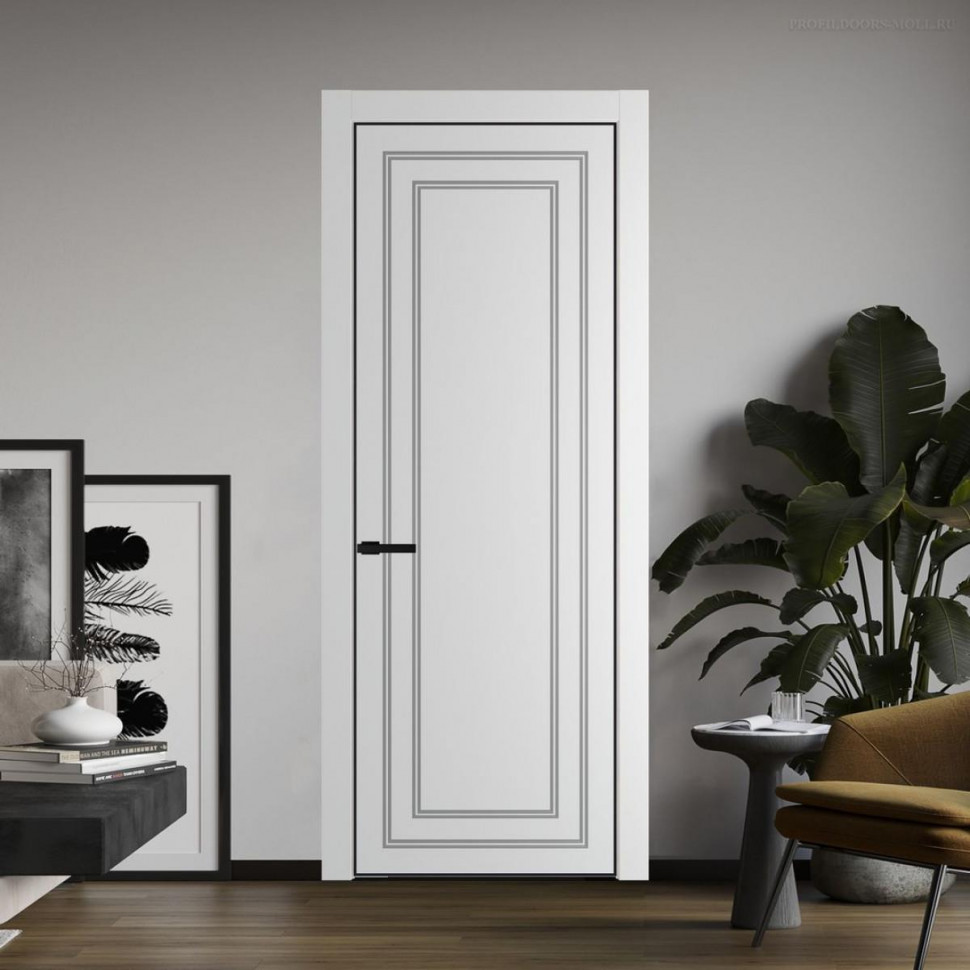 Межкомнатная дверь ProfilDoors 26 PE с фрезерованным рисунком Крем Вайт с алюминиевой кромкой Черный