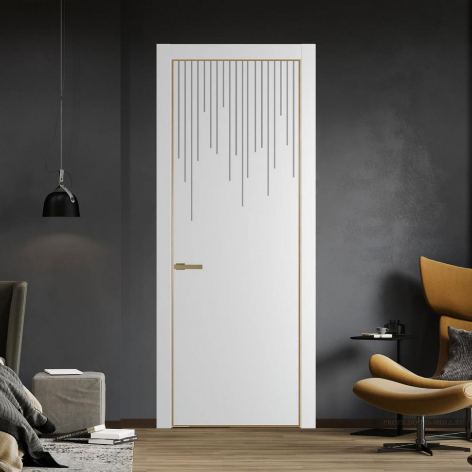 Межкомнатная дверь ProfilDoors 8 PE с фрезерованным рисунком Крем Вайт с алюминиевой кромкой Золото